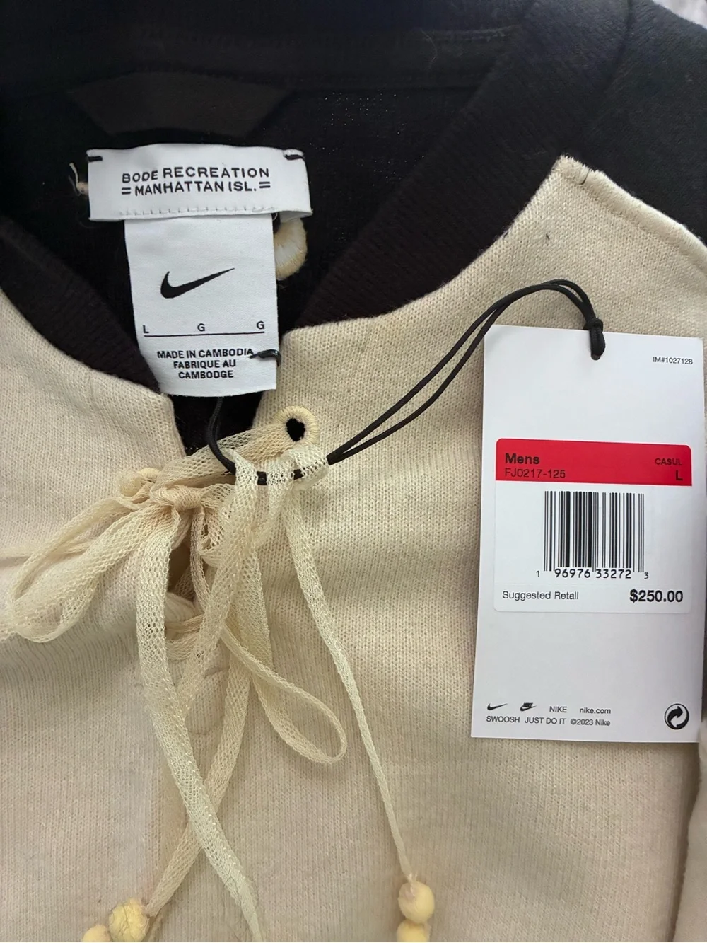 NWT Nike x Bode Limited Edition Men's Cream and Black Striped Crew Sweater